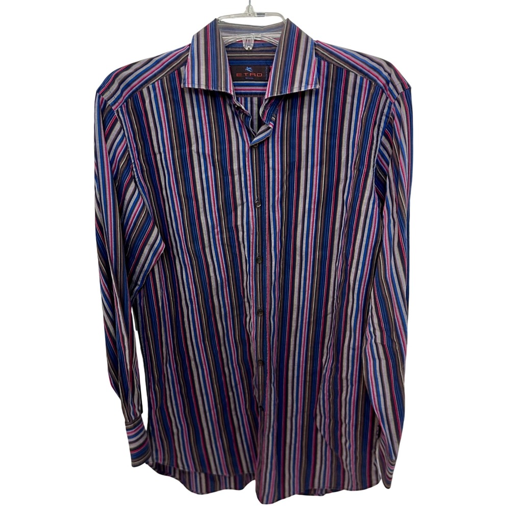 ETRO Milano Vertical Striped Long  Sleeve Button Down‎ Shirt Made in Italy Sz 40